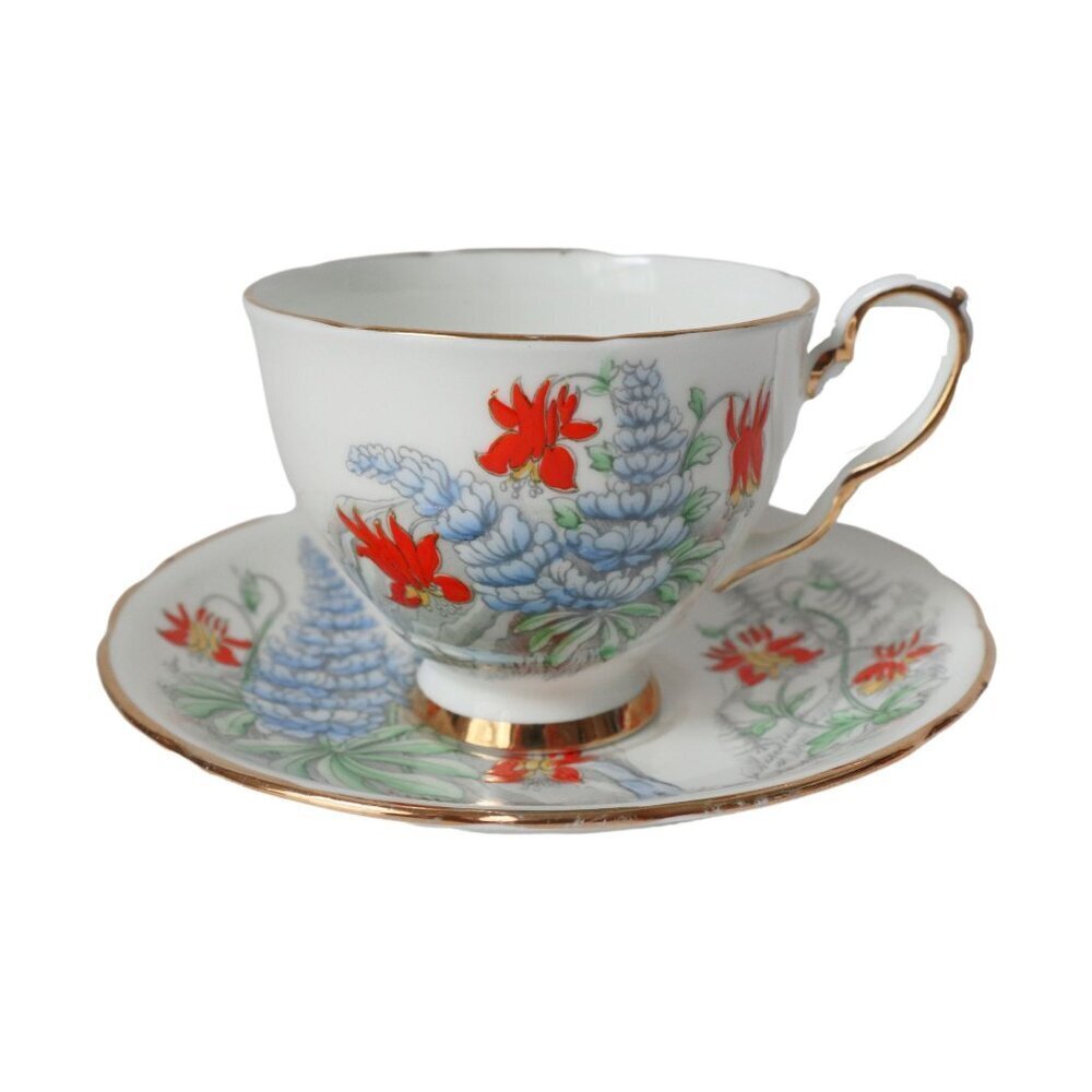Vintage Royal Stafford Teacup & Saucer Wild Flower Series Wild Lupine Columbine